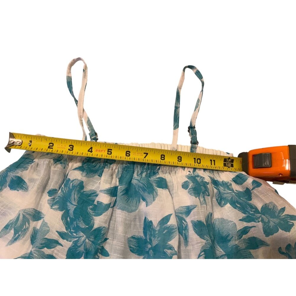 Women’s Blue Floral Hawaiian SunDress Size S Tiered Maxi Spaghetti Strap Festiv - Picture 6 of 7